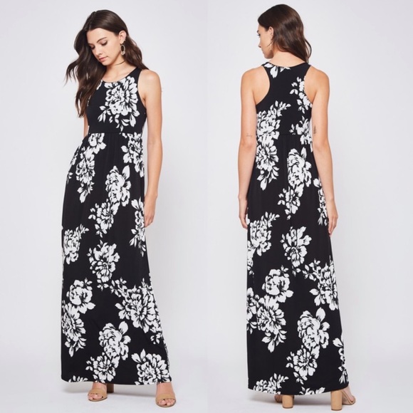black and white floral maxi dress